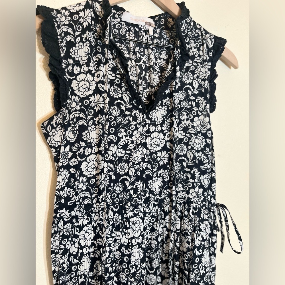 See by Chloe Dress - Women's Small Black White - Floral Midi Designer - Picture 5 of 13